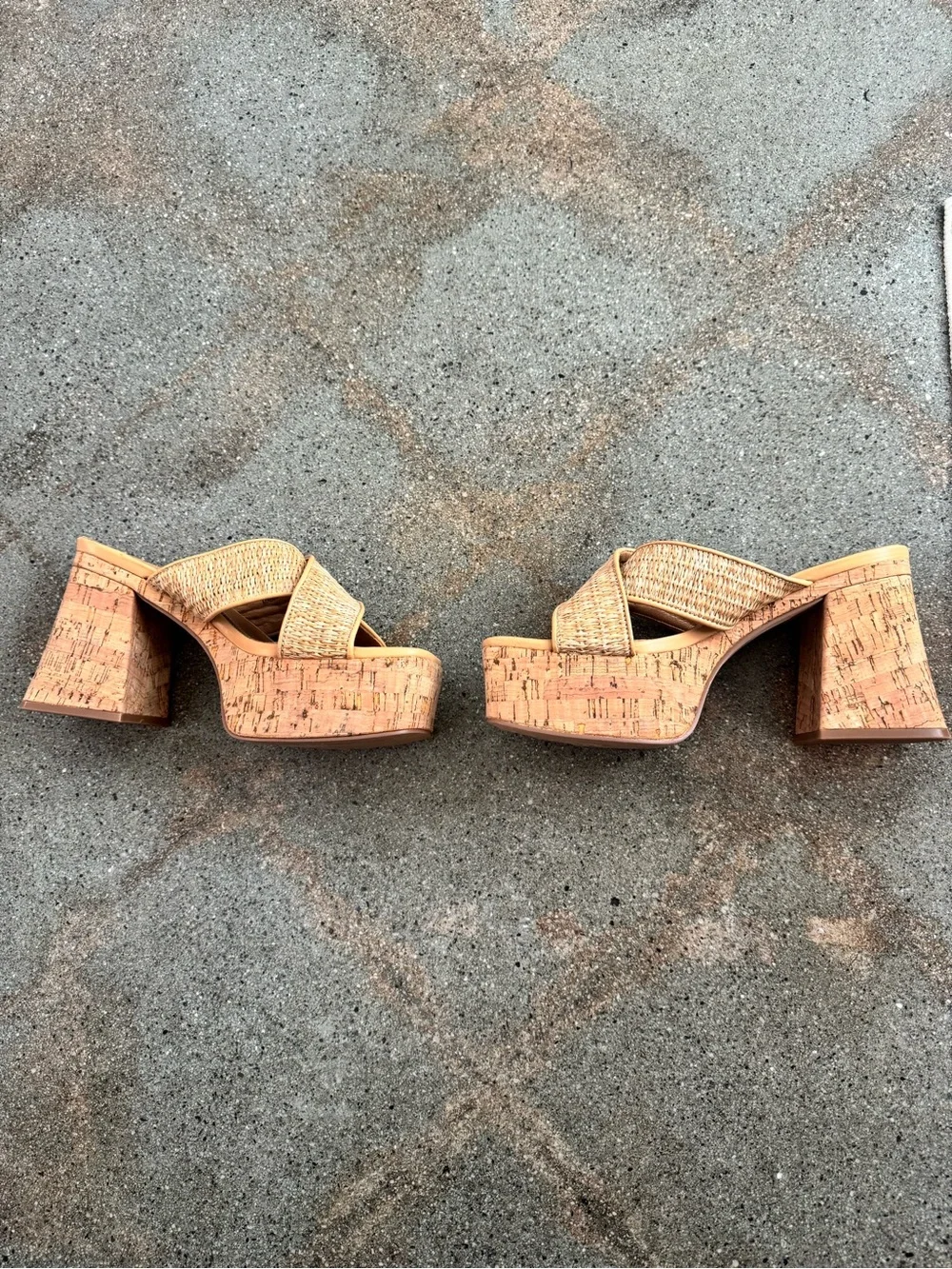 Topshop Woven Tan Crisscross Block Heel Mules